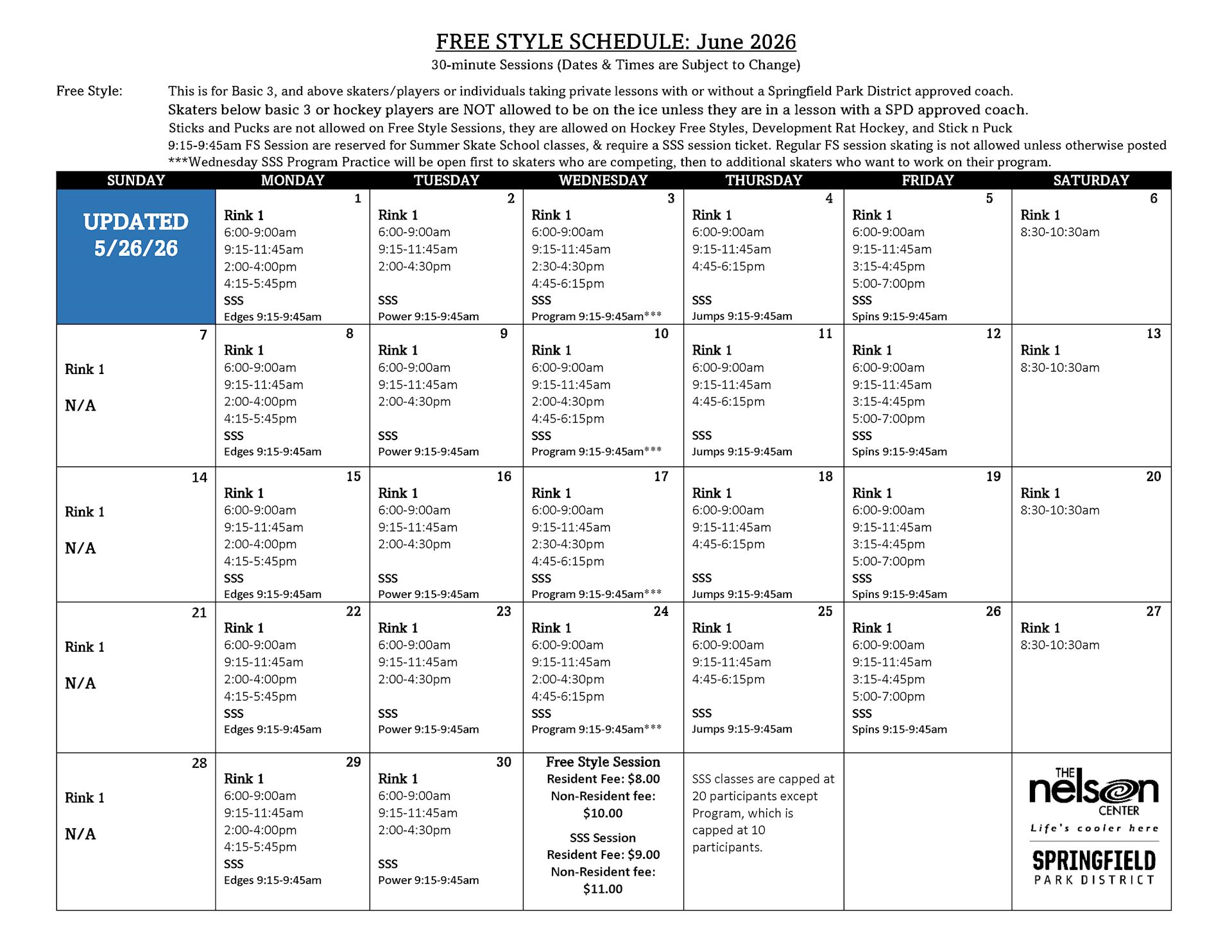 Freestyle Schedule